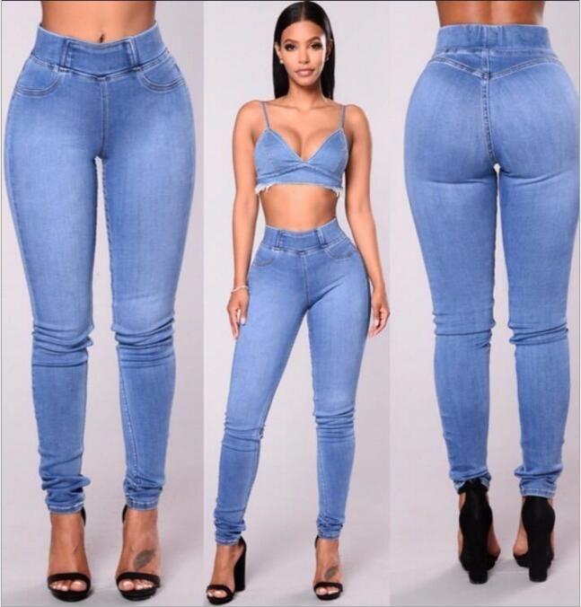 2018 modelos de explosión jeans de moda para mujer pantalones de goma