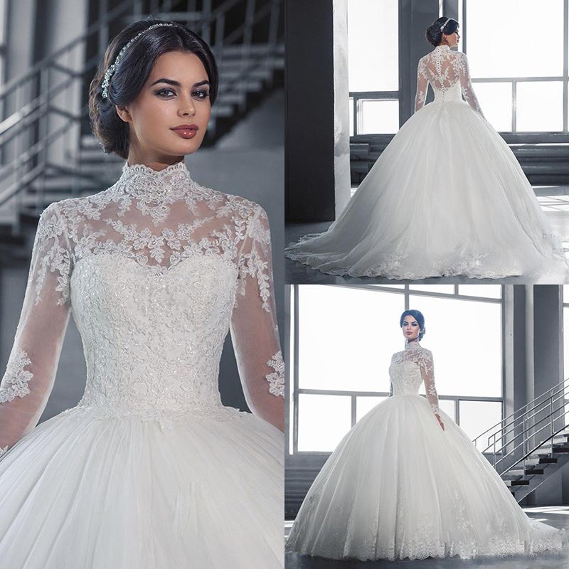 high collar long sleeve wedding dress