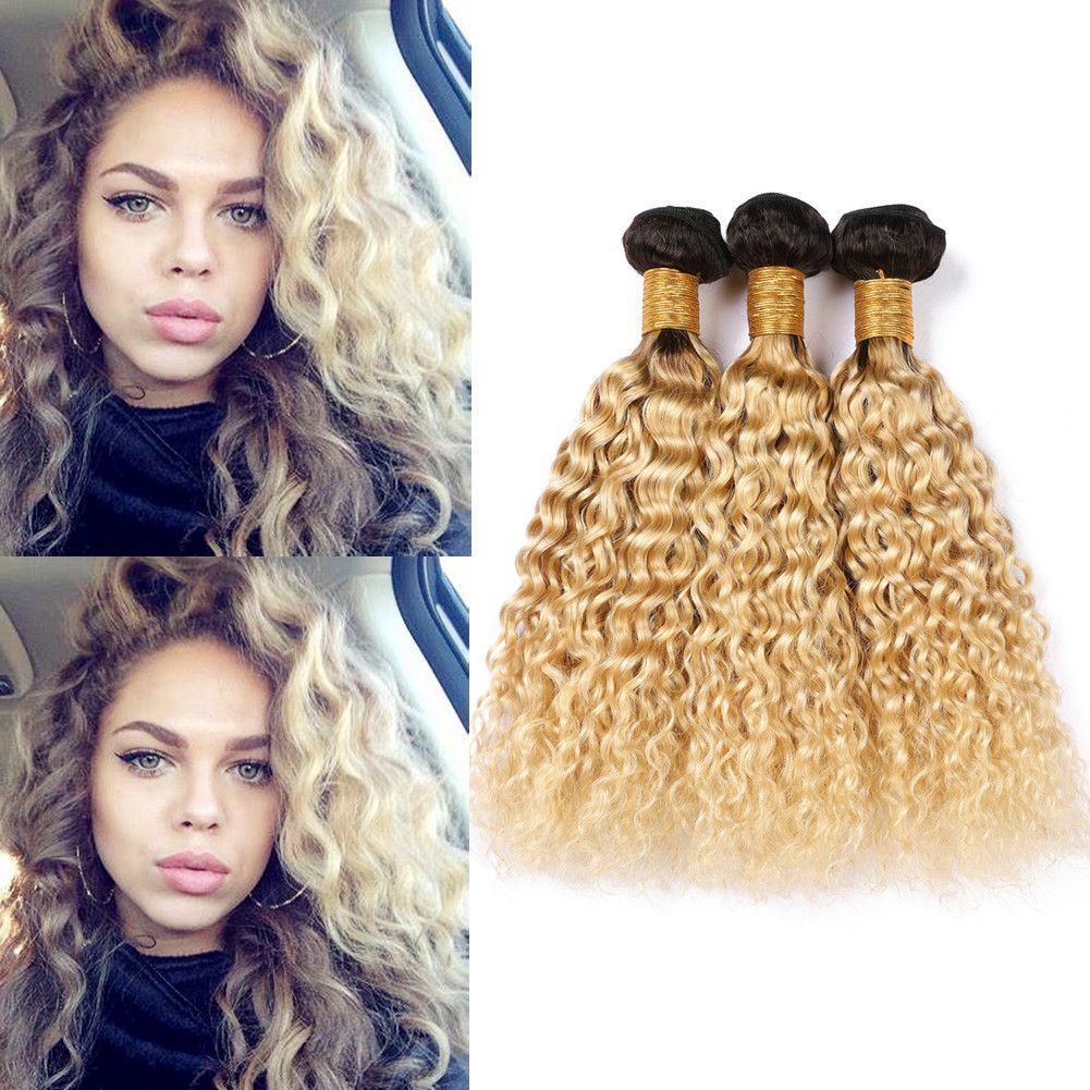 Wet And Wavy Blonde Ombre Brazilian Human Hair Weaves 1b 613