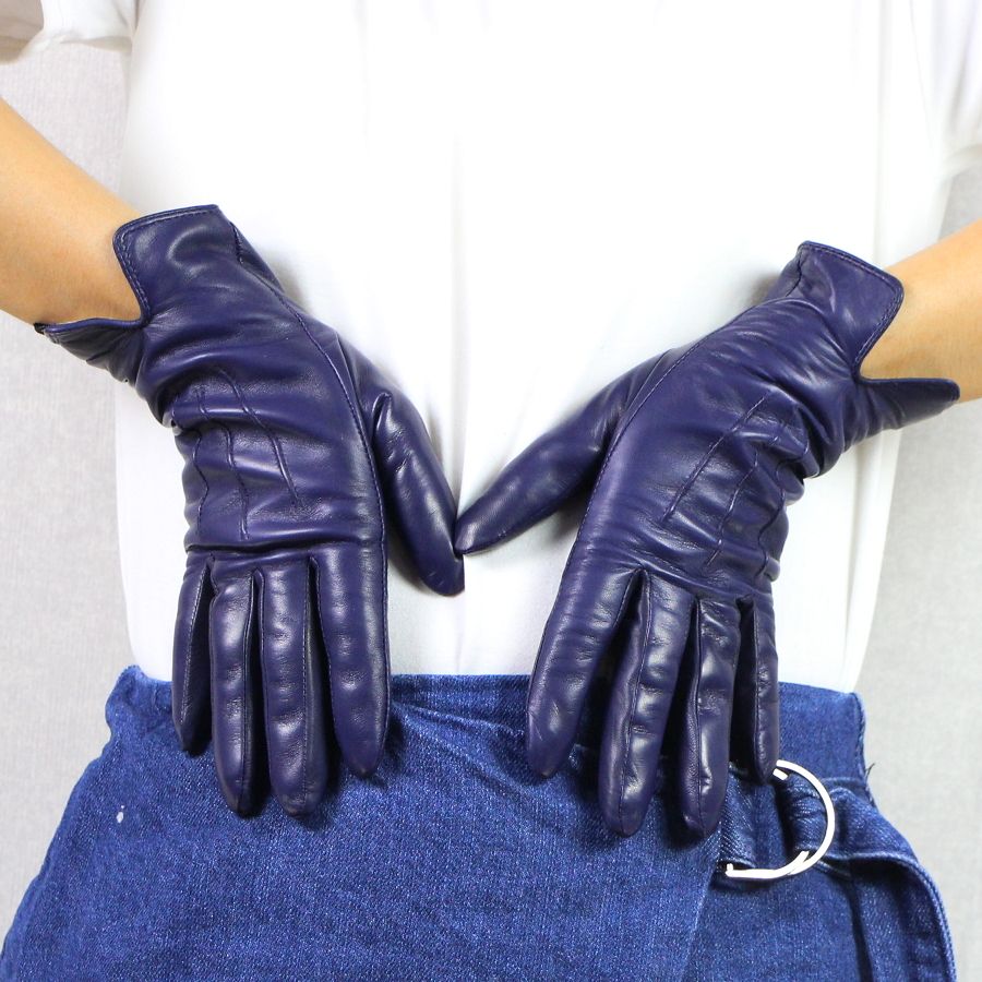 blue leather gloves ladies