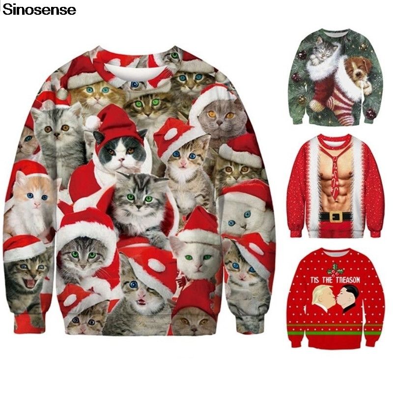 New Funny 3D Print Cat Sweater Men 