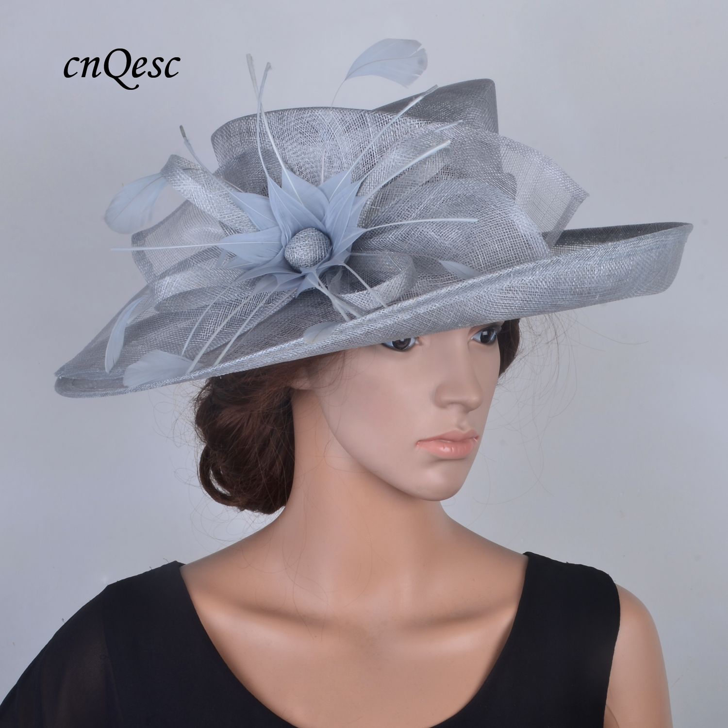 Dress Hat Flutter Layered Sinamay Floral Feathers Derby Floppy Wide 7" 