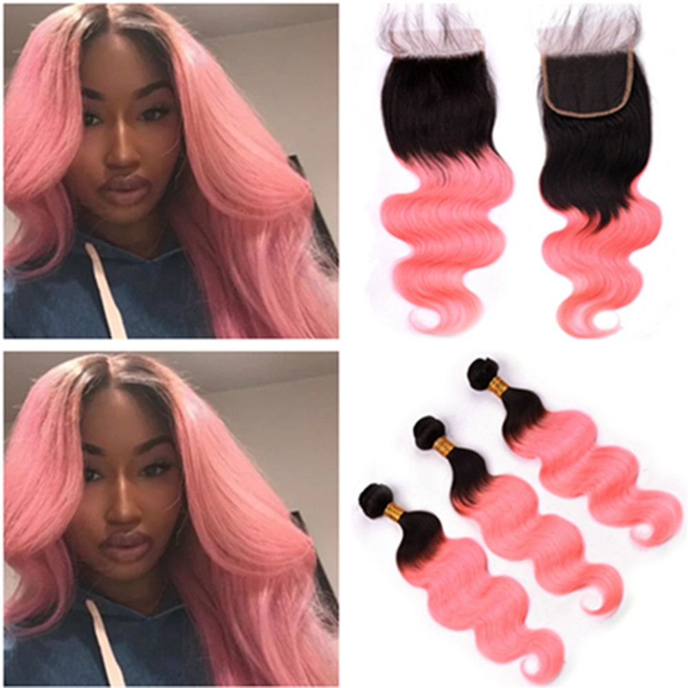 2019 1b Rose Gold Ombre Human Hair 3bundles Body Wave With