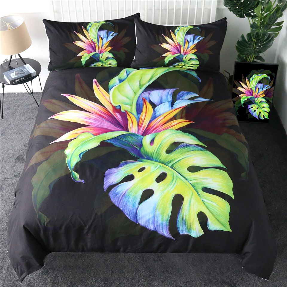 Tropical Duvet Cover Set Green Leaf Bedding Set Bird Of Paradise