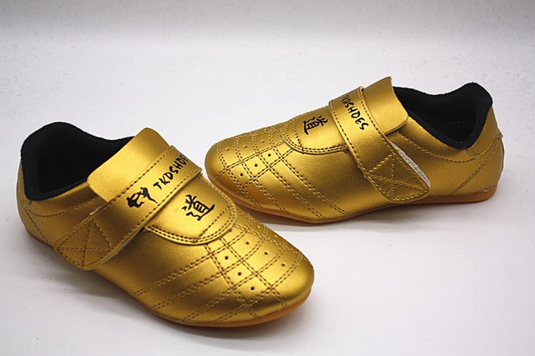 Profesional zapatos de Taekwondo dorado para niños Adultos PU de cuero dobok artes