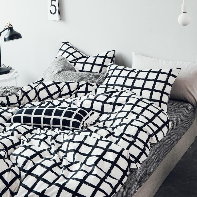 50 Simple 100 Cotton The Letter Printing Grid Stripes Duvet Cover