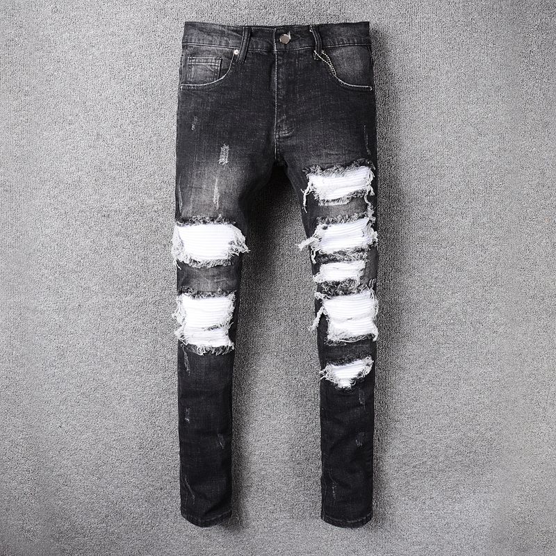 Jeans Knife Cut Broken Patch Pants 
