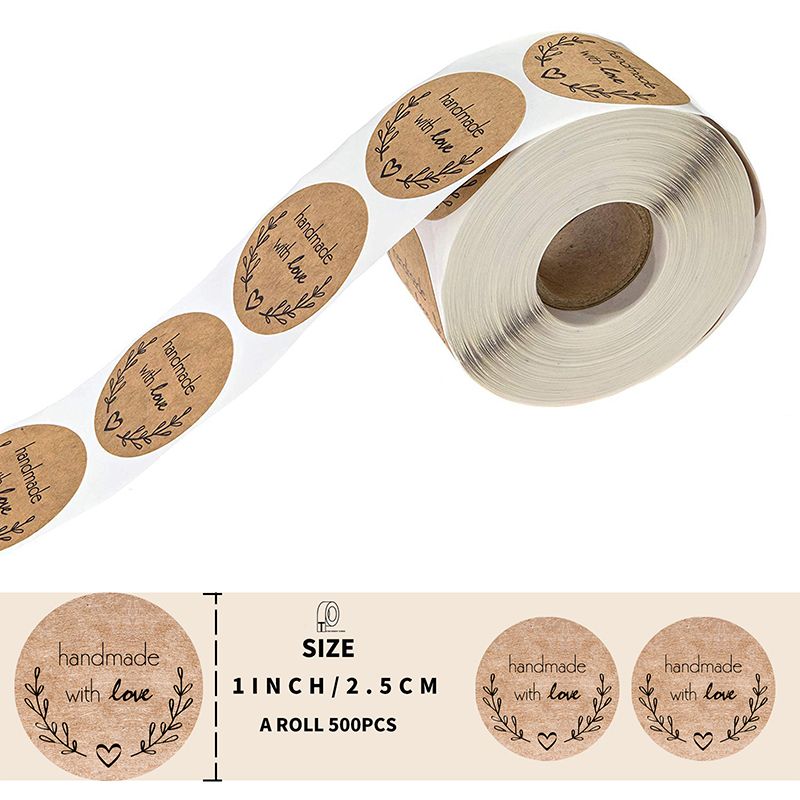 50 Thank You 2/" Sticker Natural Kraft Paper Seals Handmade with love for you NEW