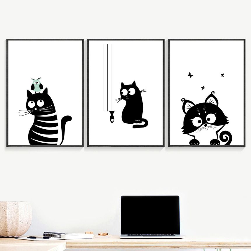 Canvas Painting Black White Cat Animal Nursery Posters And Prints Wall Art Canvas Pictures Kids Boy Canvas Painting Black White Cat Animal Nursery Posters And Prints Wall Art Canvas Pictures Kids Boy