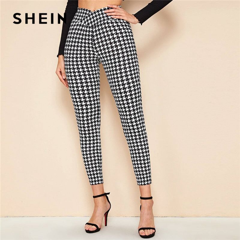 Compre Shein Negro Y Negro Del Abrigo De La Pretina De Los Pantalones  Elegantes Ancha Mujeres 2020 Oficina De Primavera Señoras Elásticos De La  Cintura Flaco Pantalones Cosechados CX200804 A 22,76 €