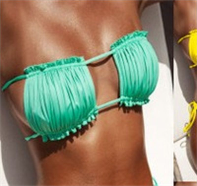 Compra Las Mujeres De Dos Piezas De Baño Bikini De Encaje Hasta Los Trajes  De Baño Color Sólido Plisado Traje De Baño Con El Cojín Del Pecho Sin Acero  Soporte Del Pop