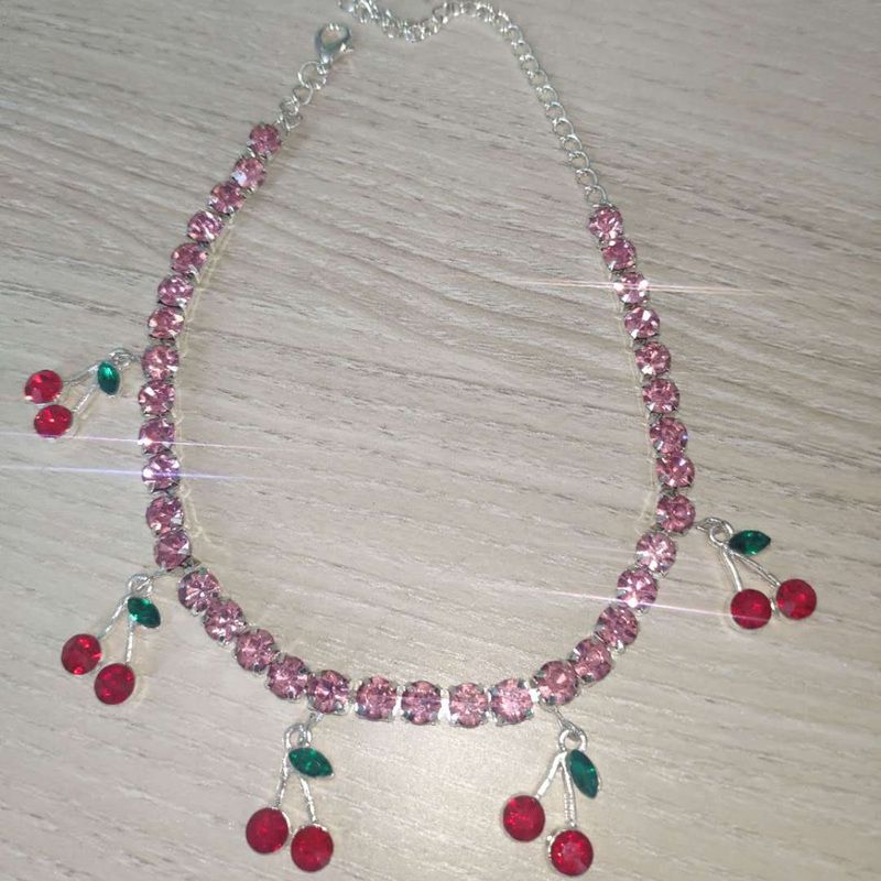 Silver Pink Rhinestone Anklet