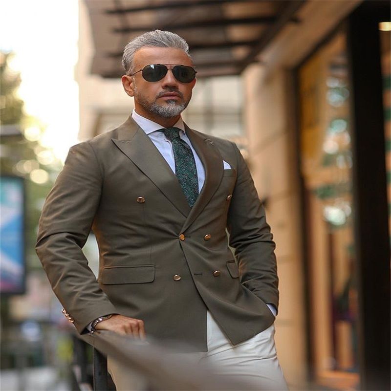 Dark Grey Coat+White Pant Wedding Suits 