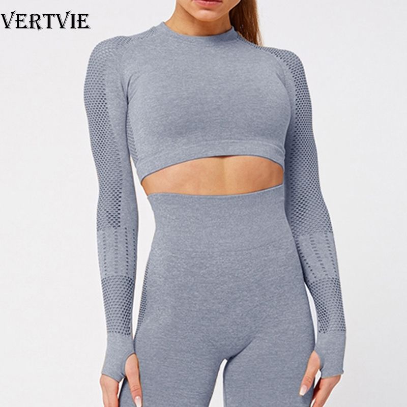 VERTVIE Women Seamless Rib Yoga Set Gym Outfits Fitness Leggings Crop  Shirts Sport Suit Women Long Sleeve Tracksuit Active Wear6465571 From Wm1o,  $16.6