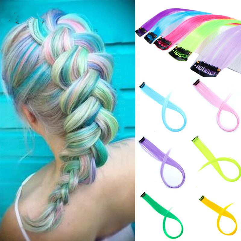 2020 55cm Colored Hair Strands Hair Extension Long Straight Female Rainbow Hair Pieces One Clip Heat Resistant Synthetic Bundle From Fashion Shopaa 1 42 Dhgate Com