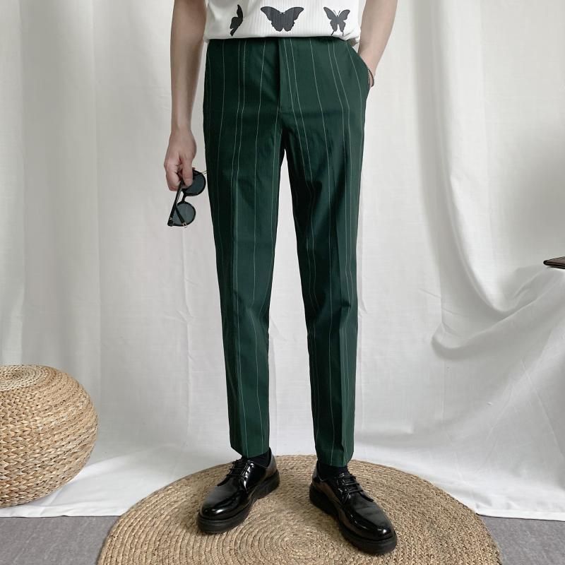 Green pinstripe trousers Clearance
