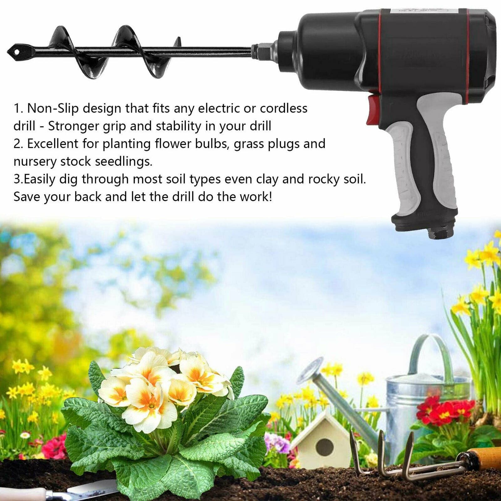 3 Sizes Planting Auger Spiral Hole Drill Bit Garden Yard Earth Bulb Planter UK