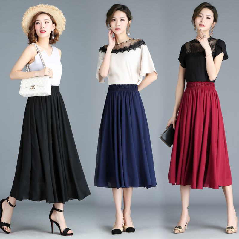 Negro elegante pretina ancha falda plisada Mujeres sual de cremallera de falda de