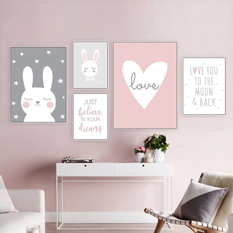 Acheter Kawaii Baby Girl Nursery Wall Art Cartoon Lapin Etoile Peinture Toile Amour Citation Affiches Et Copies Nordique Decoration Photos De 1 58 Du Zuihangyuan1 Fr Dhgate Com