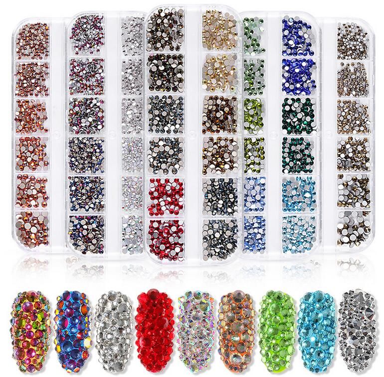 Nail Art Rhinestones Kit 3D Nails Art Decorations Shiny Glass Drill Gold Silver Colorful Crystal