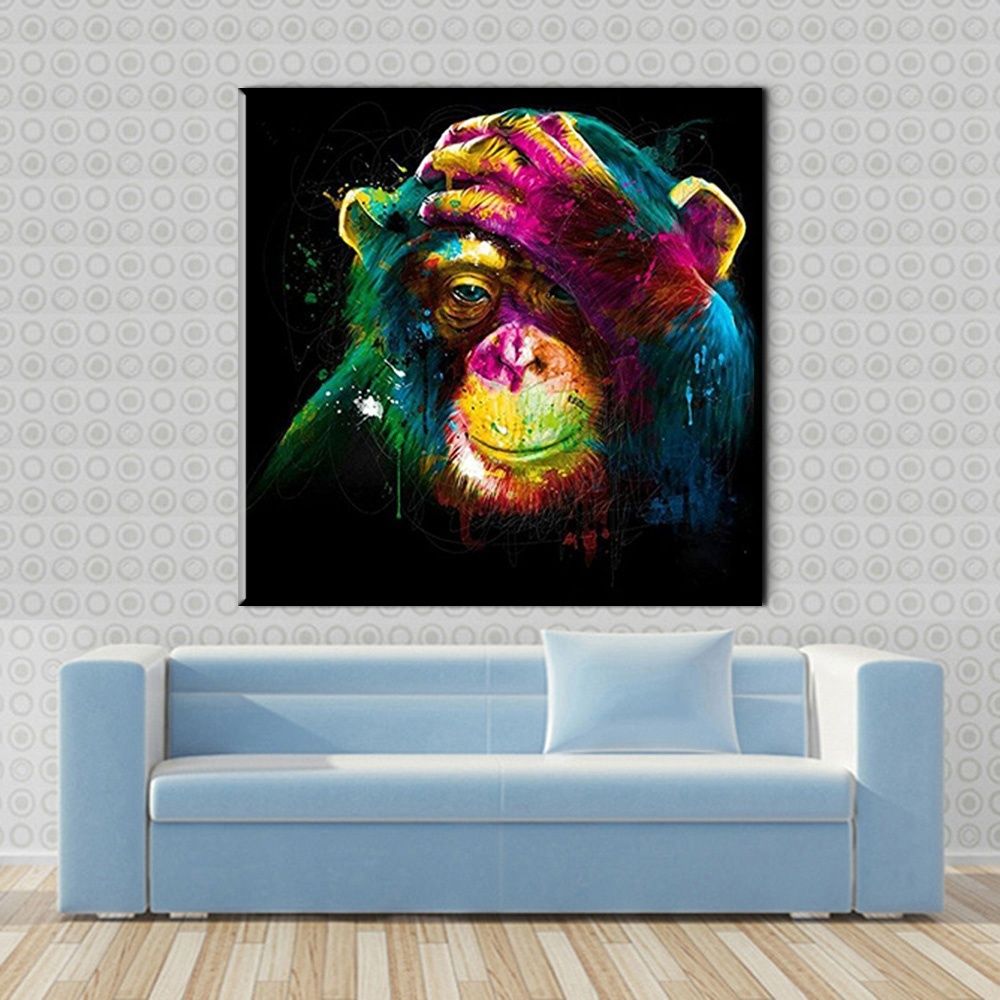 Discount Modern Abstract Watercolor Wall Art Thinking Monkey Canvas