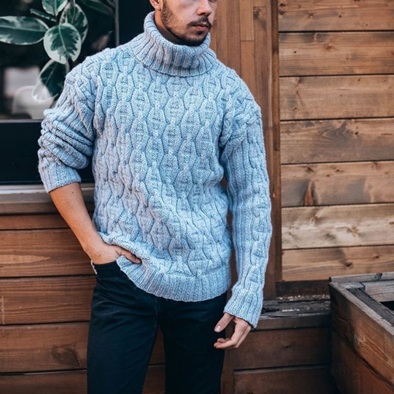 Suéter de punto de cuello alto de invierno cálido casual para hombre 