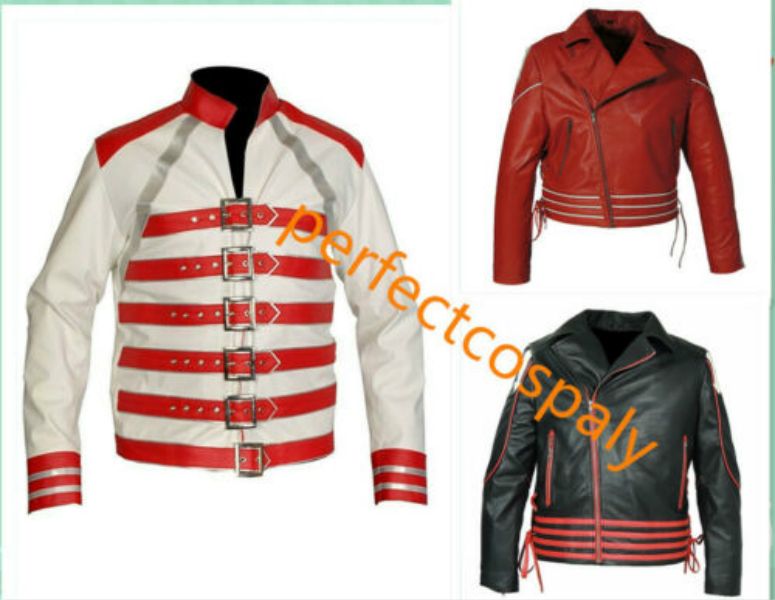Bendecir problema sugerir Freddie Mercury blanca y chaqueta de cuero de los hombres rojos del concierto Bendecir problema sugerir Freddie Mercury blanca y chaqueta de cuero de los hombres rojos del concierto