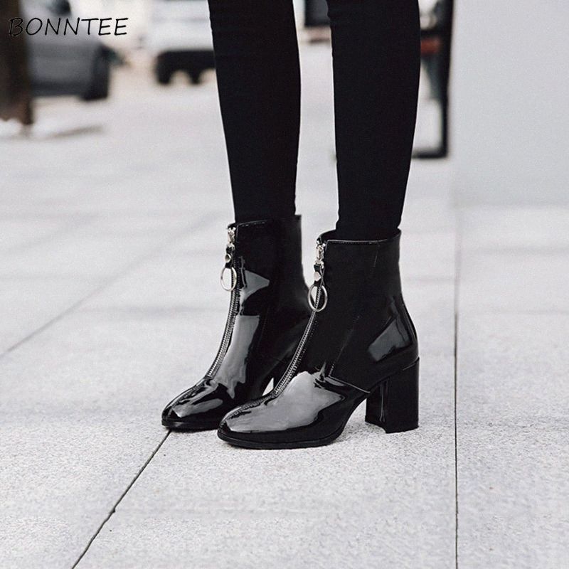 black leather square toe ankle boots