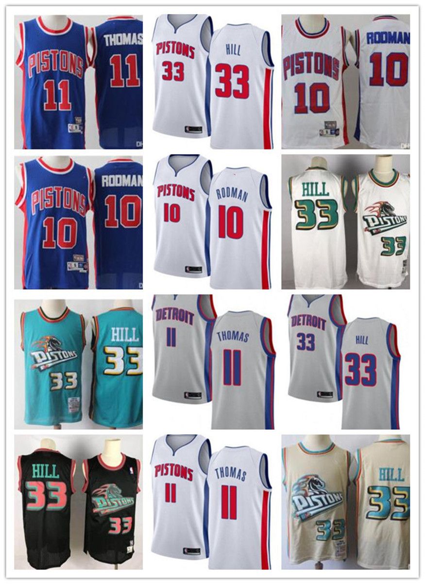 2020 CUSTOM 2020 Mens Detroit Pistons NBA 33 Grant Hill 11 Isiah Thomas 10 Dennis Rodman