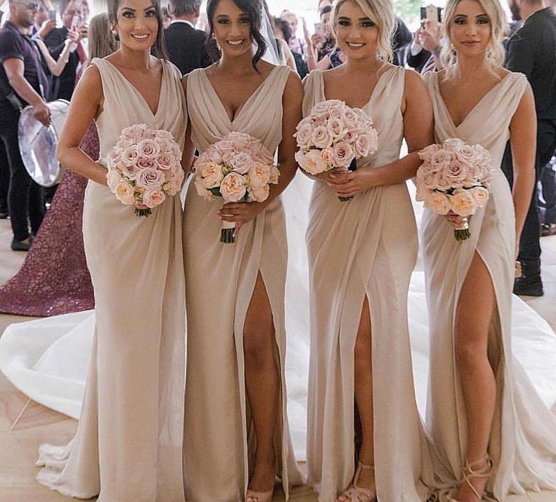 Acquistare Chiffon Abiti Da Damigella Donore Champagne Profondo Scollo A V  Front Side Split Plus Size Damigella Donore Abito Da Sposa Abito Da Ospite  Economico | Consegna Veloce E Qualità | It.Dhgate