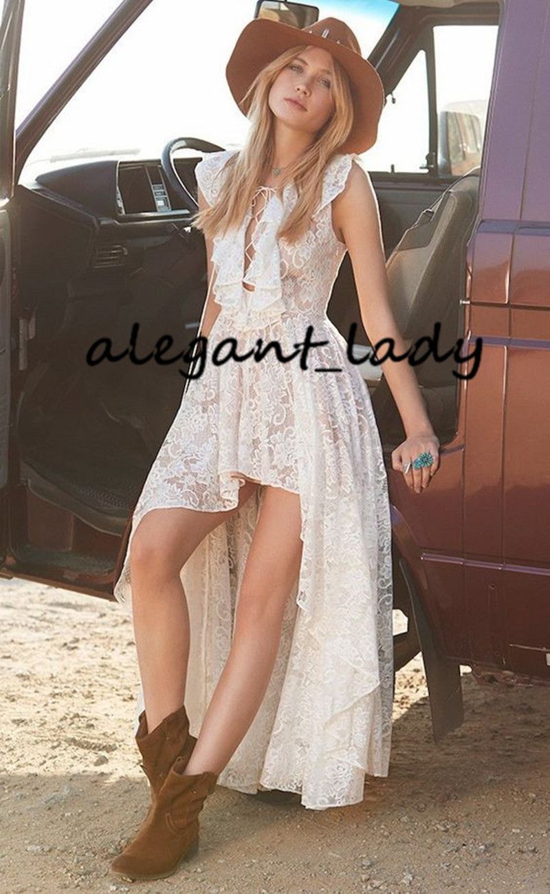 Little White Dress High Low Wedding Dresses 2021 Full Lace Western Country  Cowgirls Boho Outdoor Bride Gowns Robe De Soirée From Alegant_lady, $95.48  | DHgate.Com