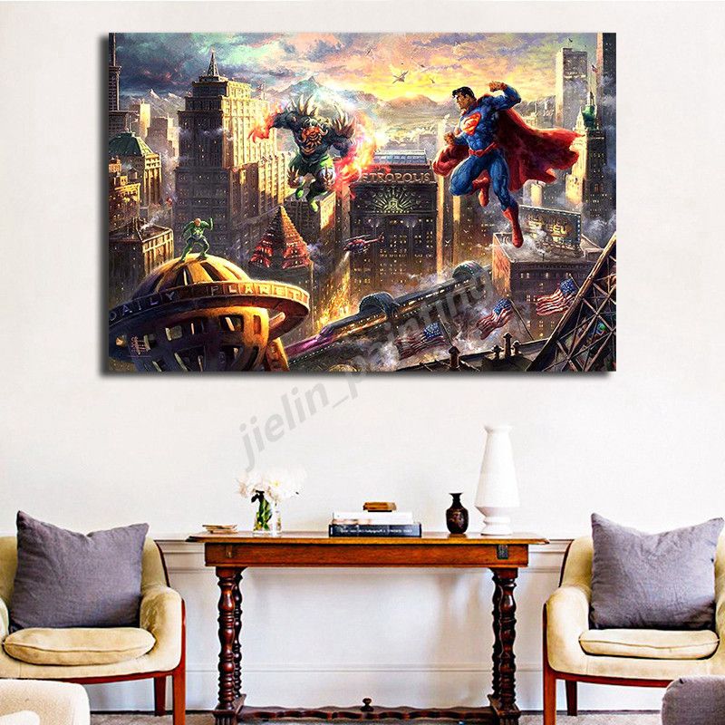 2020 Thomas Kinkade Superman Man Of Steel Batman Wonder Woman Flash Marvel Canvas Posters Prints Wall Art Painting Kids Room Picture From Jielin Painting 4 5 Dhgate Com