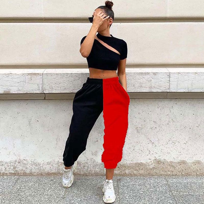half red half black sweatpants