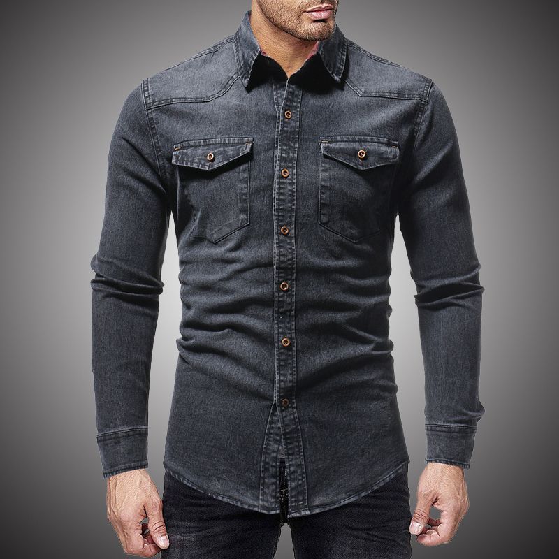 Compra Camisetas Casuales Para Hombres Camisa De Mezclilla Negra Hombres  Ajuste De Manga Larga Delgada 2021 Otoño Algodón Jeans Vestido Para Hombre  Ropa Para Hombre Tamaño De Plue WY5252 Barato | Entrega