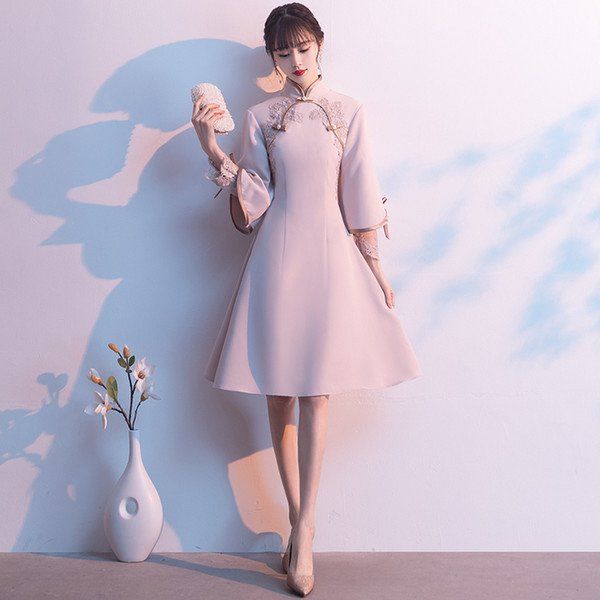 Chinese Cheongsam Dress For Pregnant Women Long Sleeve Maternity Qipao