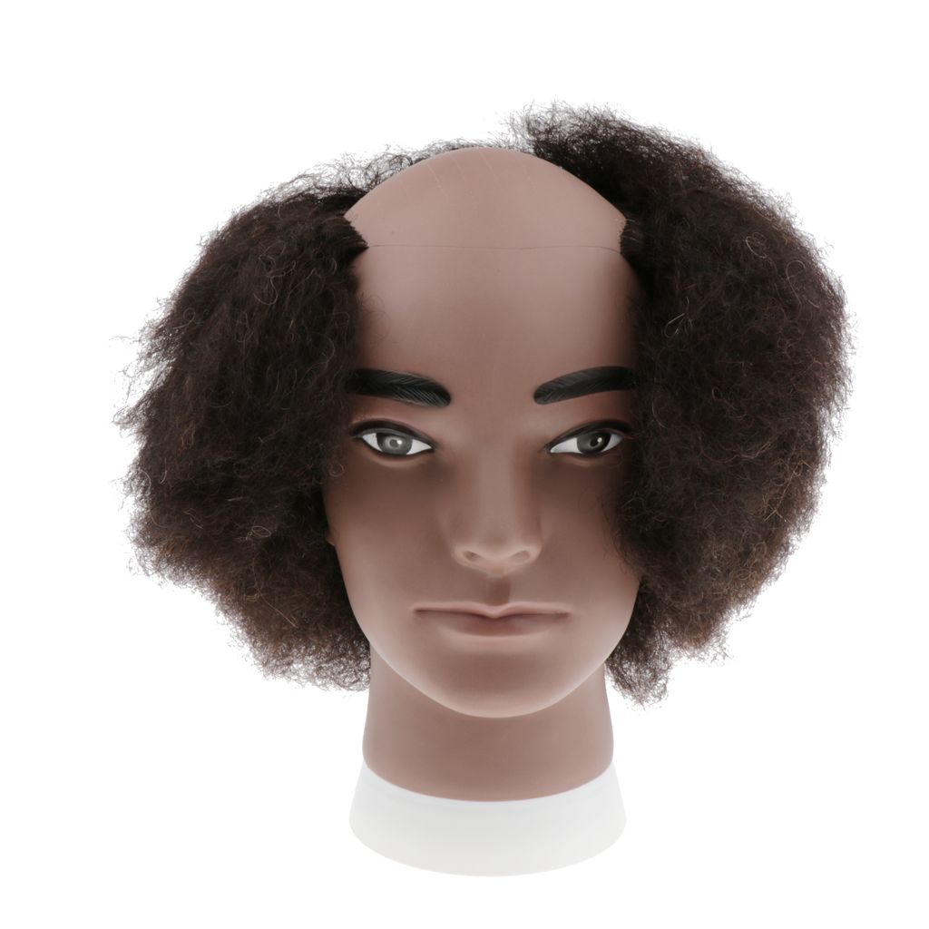 Premium Human Hair Male Bald Mannequin Head Curly Wig Display Styling Head,  Practice Tools