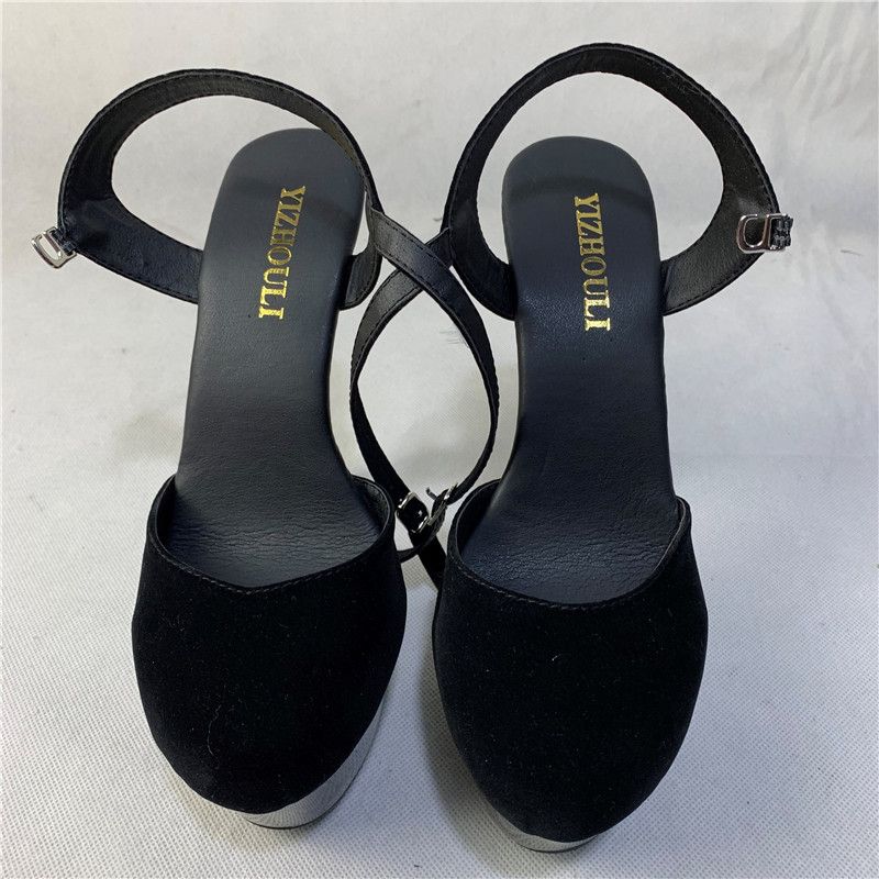 flock negro zapatos de tacón alto atractivos la 15cm bailarina de barra zapatos