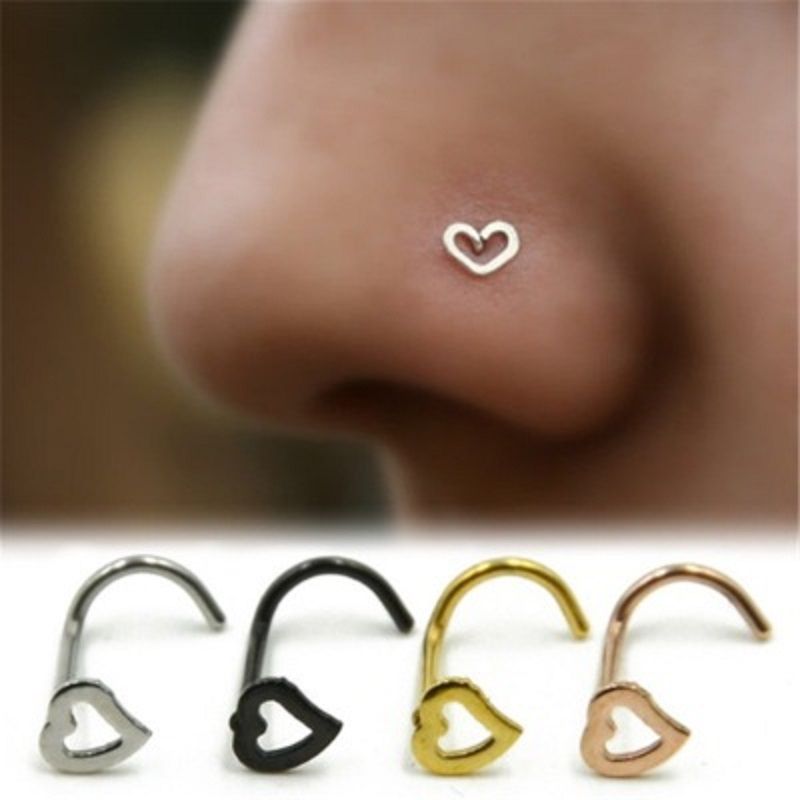 Amor corazón acero inoxidable anillos de la nariz cuerpo piercing joyería bent ángulo anillos anillos pernos Amor corazón acero inoxidable anillos de la nariz cuerpo piercing joyería bent ángulo anillos anillos pernos