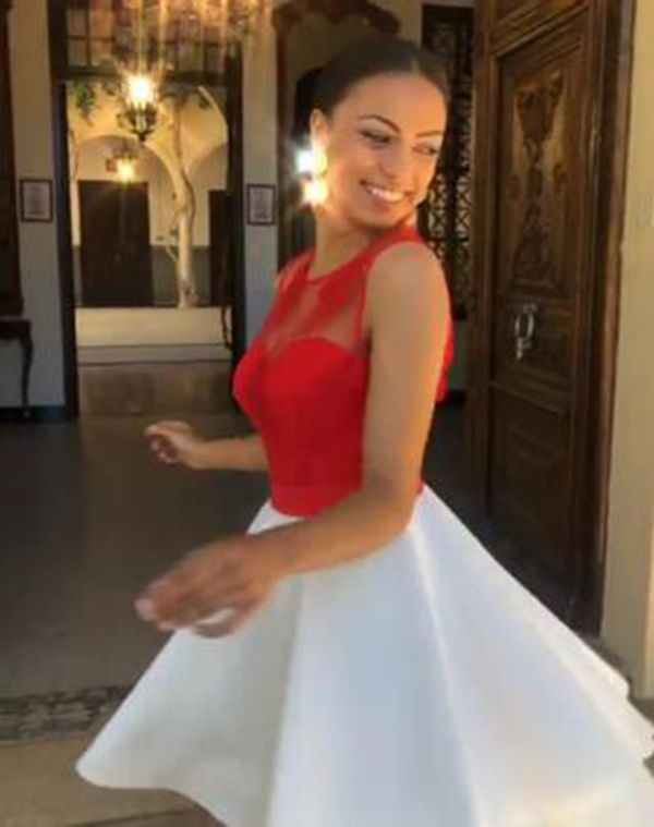 red and white short dress