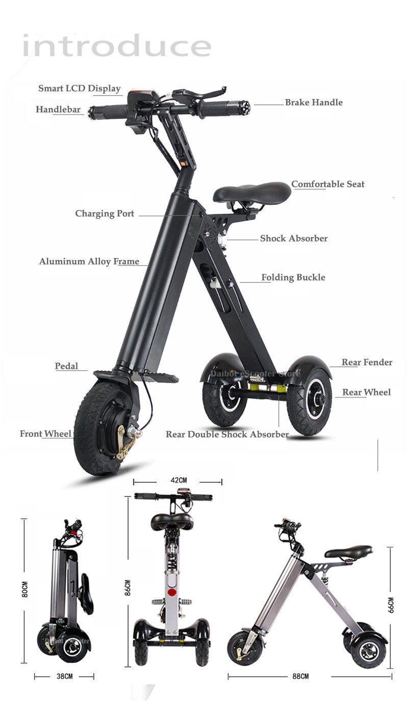 Daibot Folding Three Wheels Electric Scooter Electric Scooters 8`` 250W 36V Portable Electric Bikes Adults With Double Absorber (20)