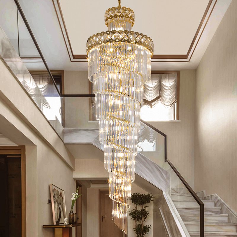 Crystal Chandelier Lighting, Hanging Crystal Chandelier In Stairwell Color Code