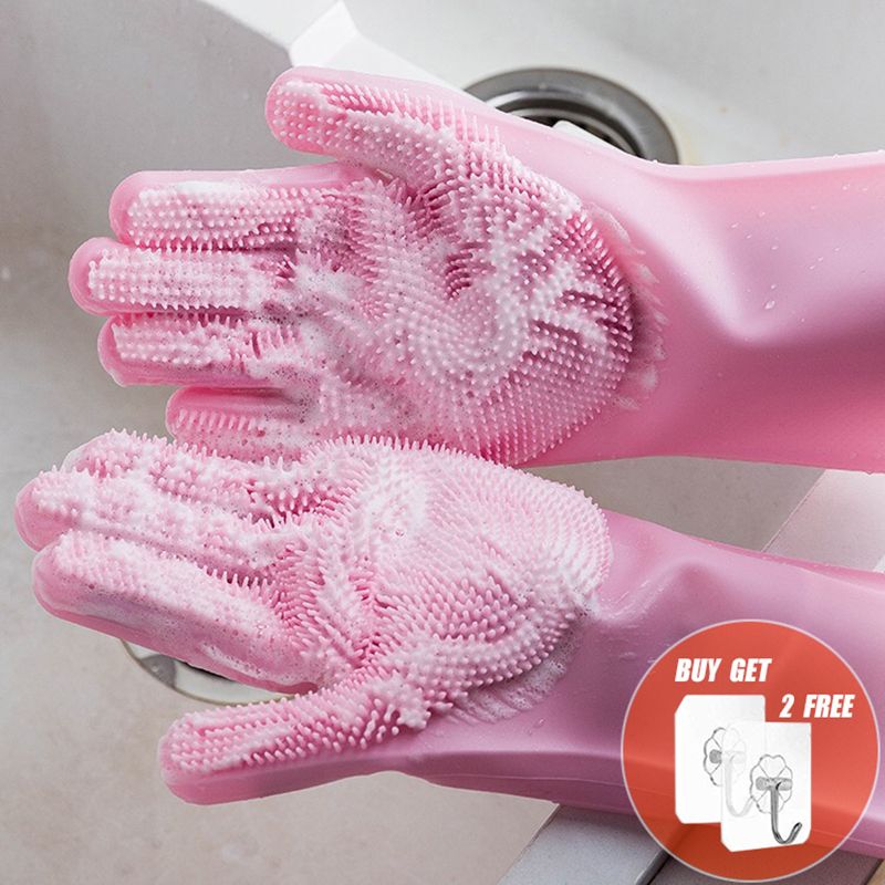 pink dish gloves