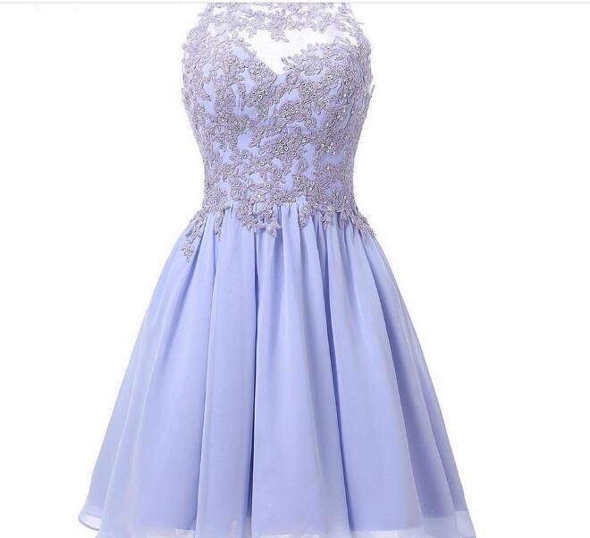 Lavender Homecoming Dress Short Chiffon Prom Dresses With Lace Applique ...