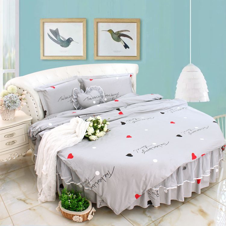 Grey Cotton Round Bed Bedding Sets, Round King Size Bed Sheets
