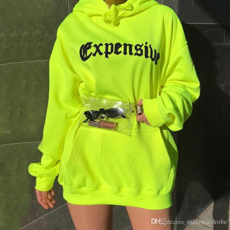 Sudaderas con capucha para mujer Sudaderas para mujer Neón verde largo Hip Hop Hop Pullover