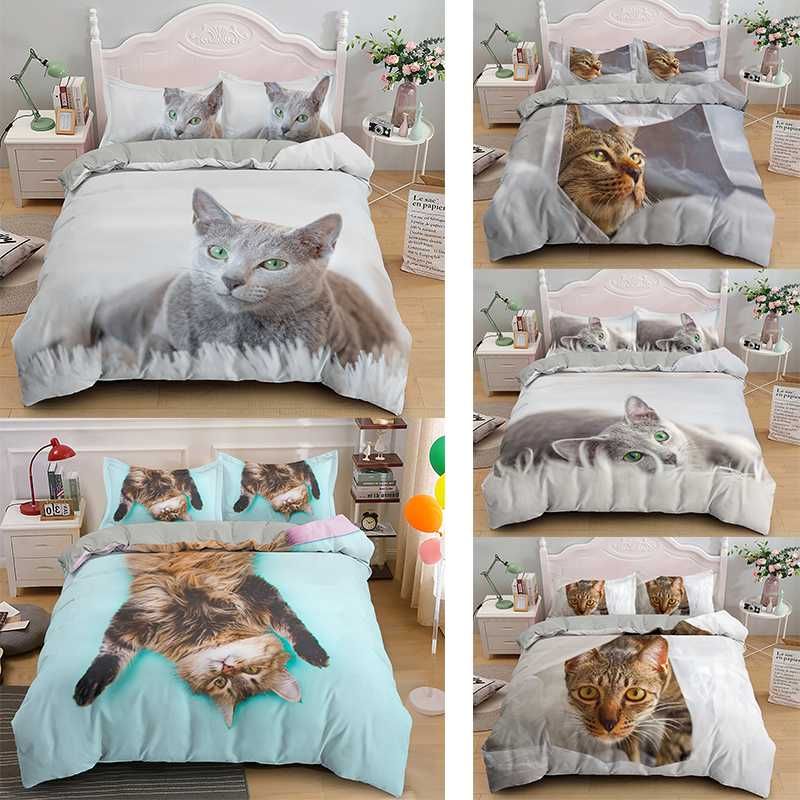 3D Cat Bedding Set Cute Animal Pattern Duvet Cover Set For Kids 2/Bed