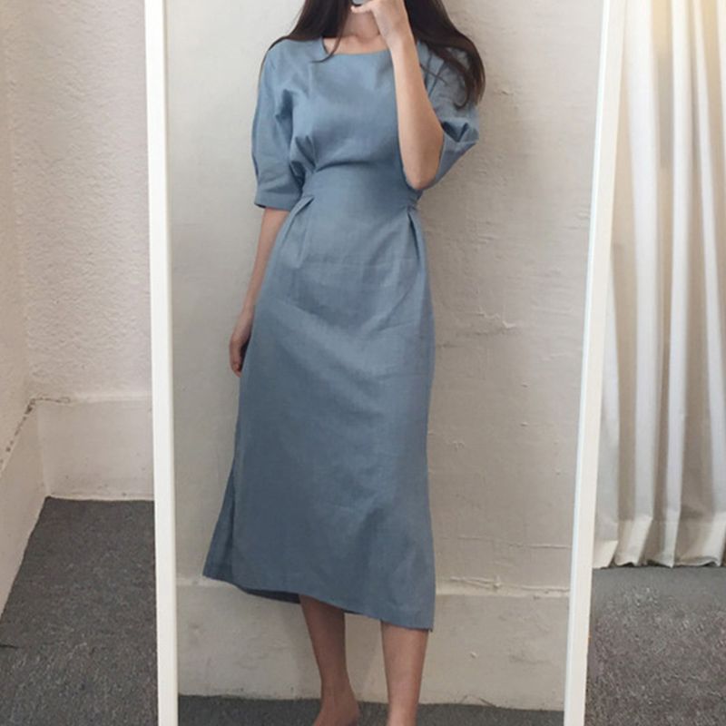 Compre Verano Algodón Lino Largo Vintage Vestidos Mujeres Chic Sólido Chic  A Line Elegant Maxi Vestido Femenino 2020 Moda Oficina Señora Ropa A 23,05  € Del Dongguan_ss | Es.Dhgate.Com