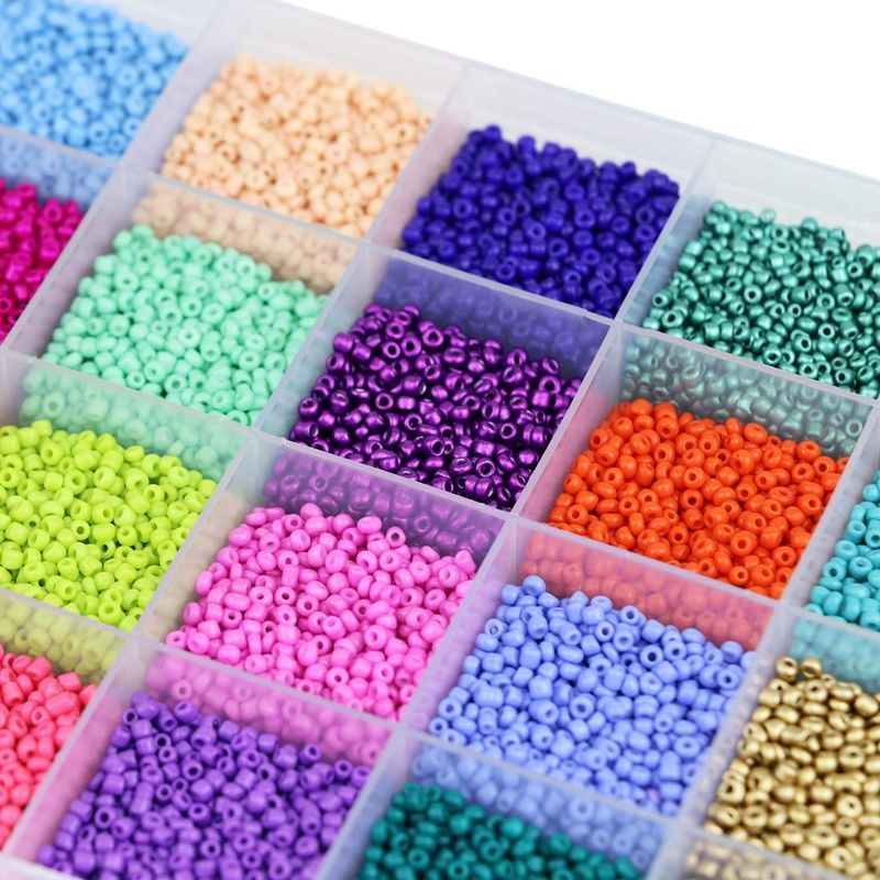 24 Colors 9600 Seed Beads 4mm Tube Beads Small Glass Craft Pony Beads for Embroidery DIY Crafting Jewelry Making Opaque Color Beads Include 2 Elastic Crystal Strings 