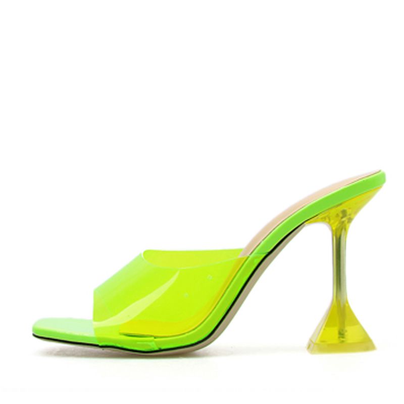 ABER Green PVC Jelly Slippers Crystal Open Toe Perspex Sike High Heels ...