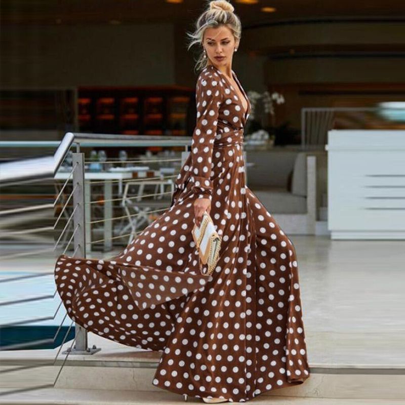 Compra Manga París Chica Polka Dot Vestido Largo Rojo Del Vestido Del  Verano De Las Mujeres De Boho Vestidos De Mujer Atractiva Alta De Split  Túnica De Las Mujeres Del Vestido Largo